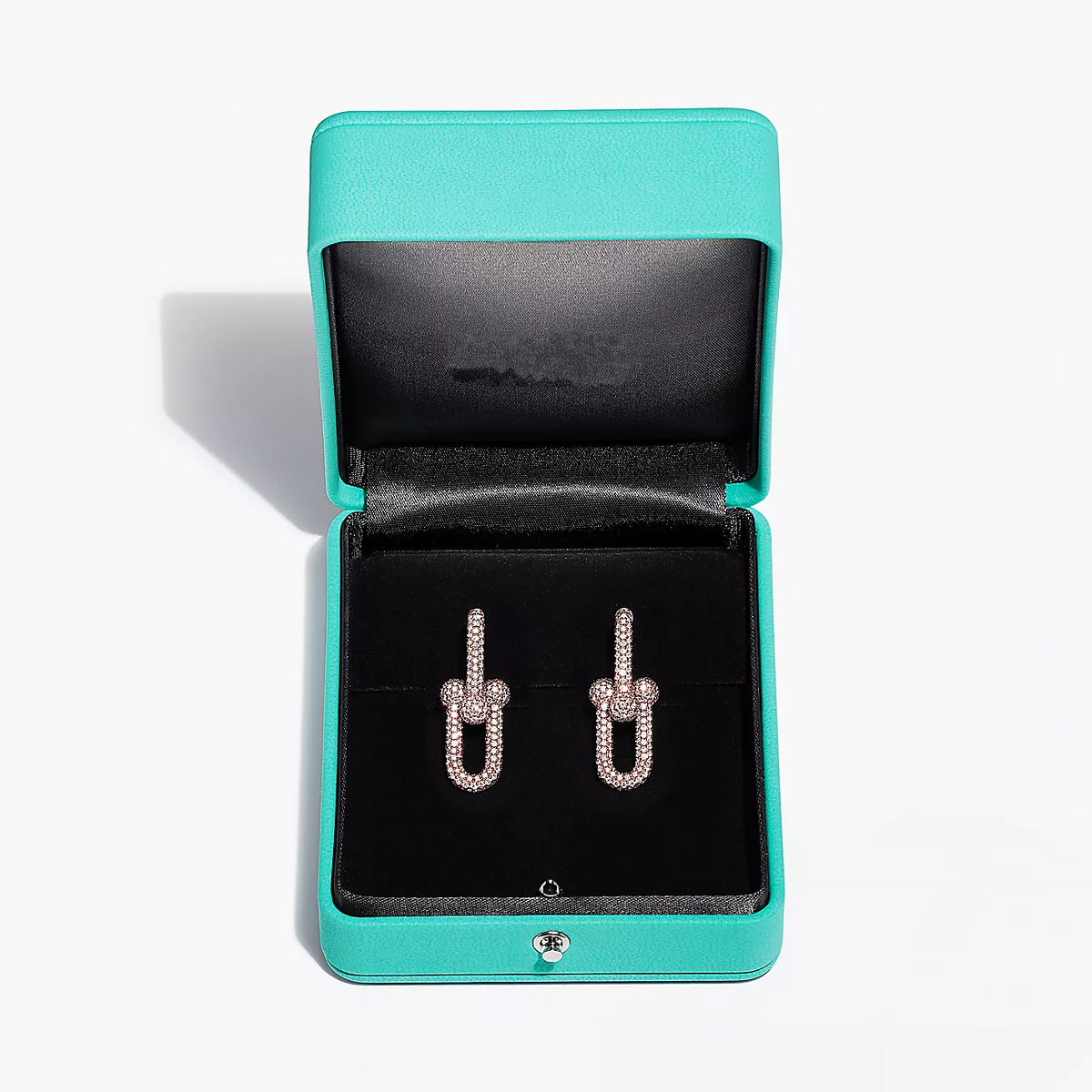 [Glow Muse ]LARGE LINK EARRINGS PINK GOLD WITH PAVED DIAMONDS