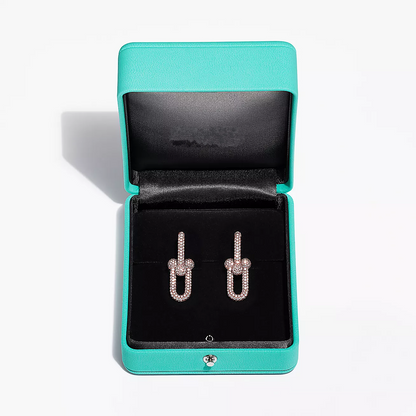 [Glow Muse ]LARGE LINK EARRINGS PINK GOLD WITH PAVED DIAMONDS