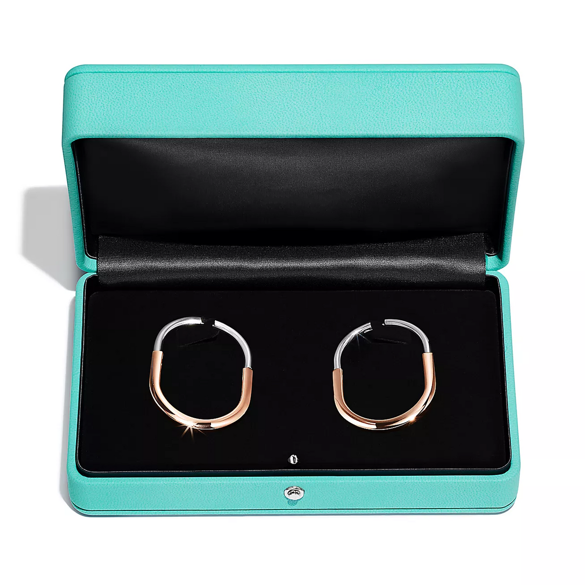 [Glow Muse ]LOCK EARRINGS ROSE AND WHITE GOLD DIAMONDS EXTRA LARGE