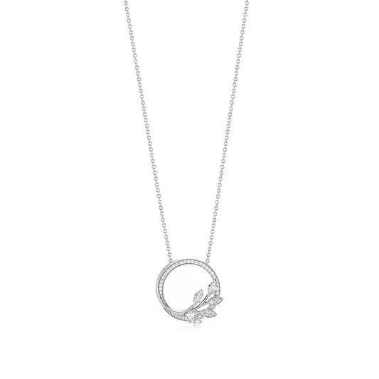 [Glow Muse ]DIAMOND VINE CIRCLE PENDANT PLATINUM NECKLACE