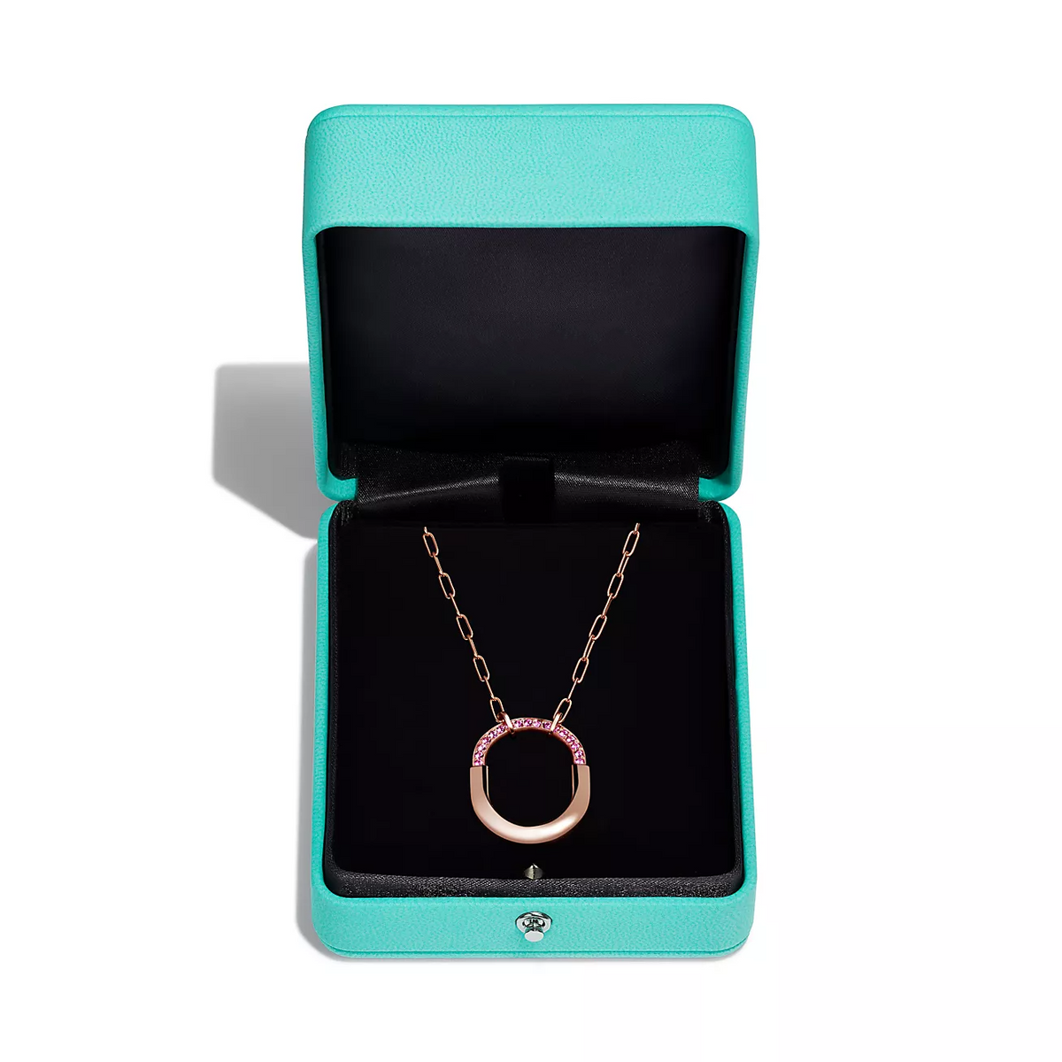 [Glow Muse ]LOCK MEDIUM PENDANT PINK DIAMOND PINK GOLD NECKLACE
