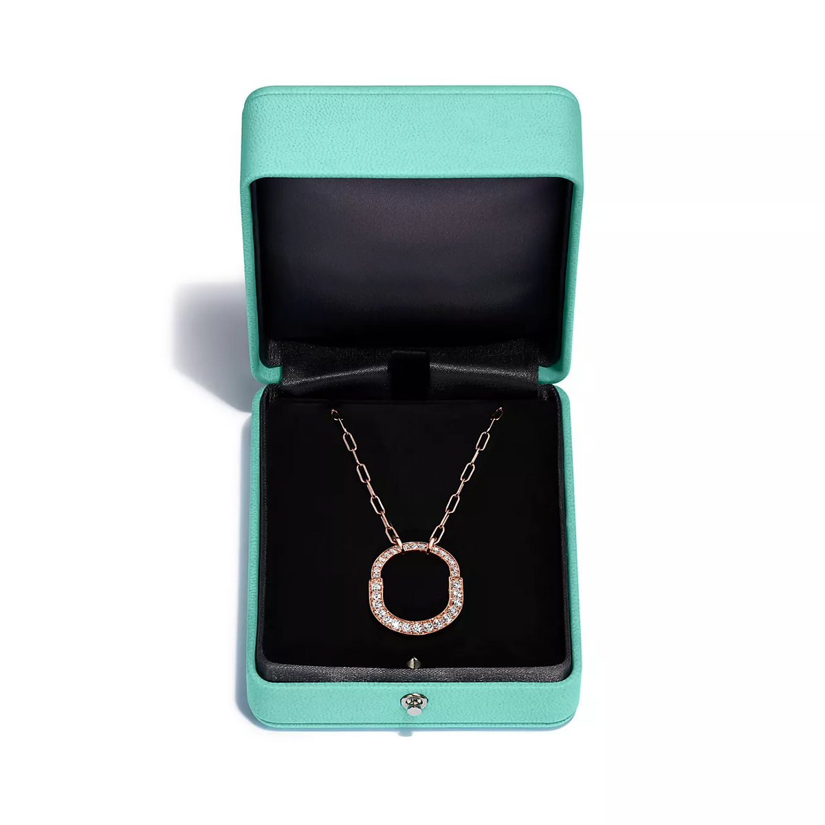 [Glow Muse ]LOCK NECKLACE MEDIUM PENDANT PINK GOLD PAVED DIAMONDS