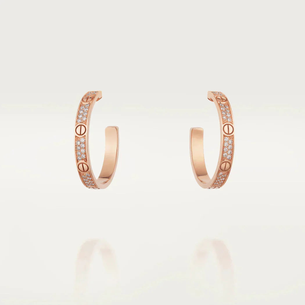 [Glow Muse]LOVE DIAMOND PINK GOLD HOOP EARRINGS