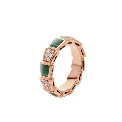 [Glow Muse]SERPENTI RING PINK GOLD MALACHITE DIAMOND PAVED 4MM