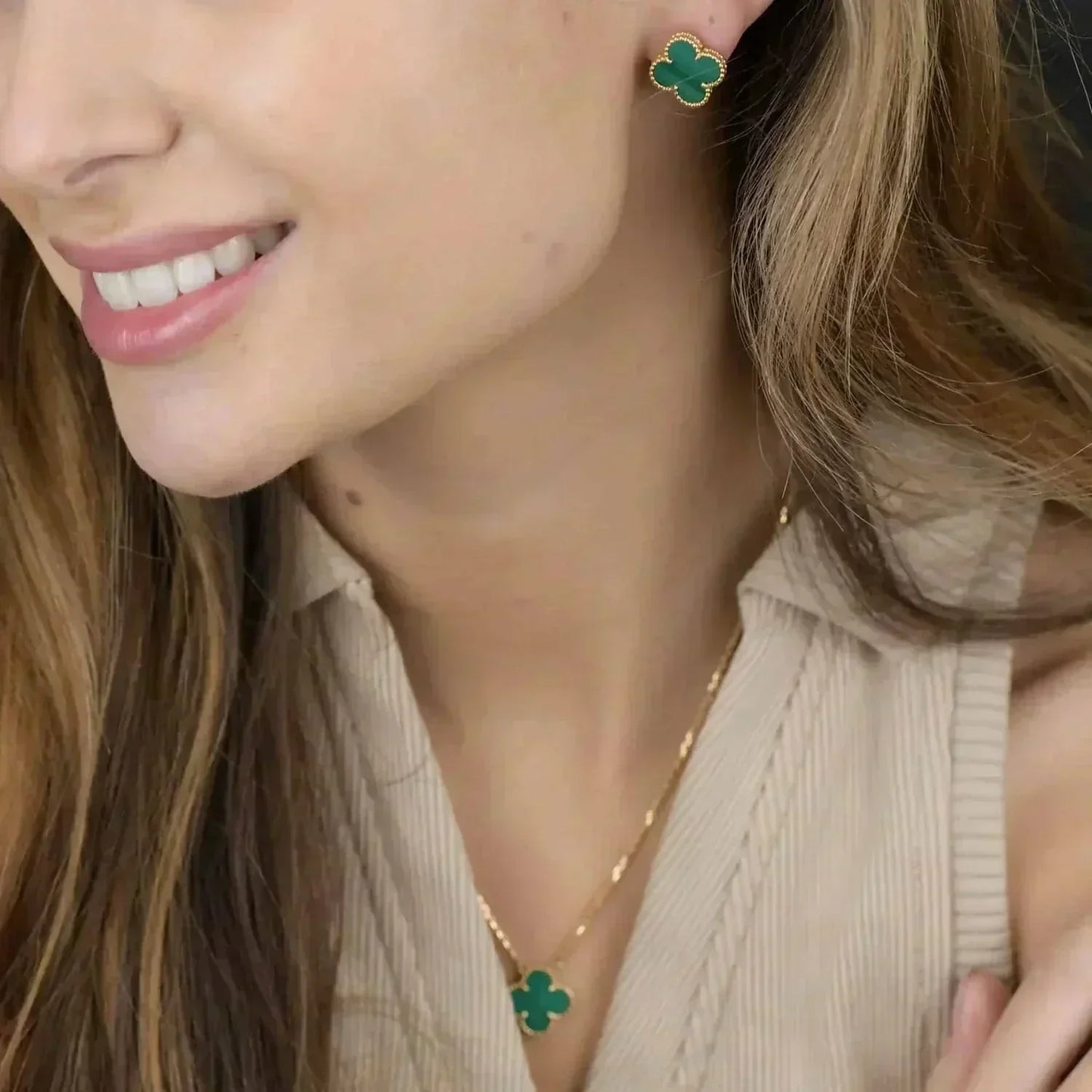 [Glow Muse]CLOVER MINI 9.5MM MALACHITE  EARRINGS