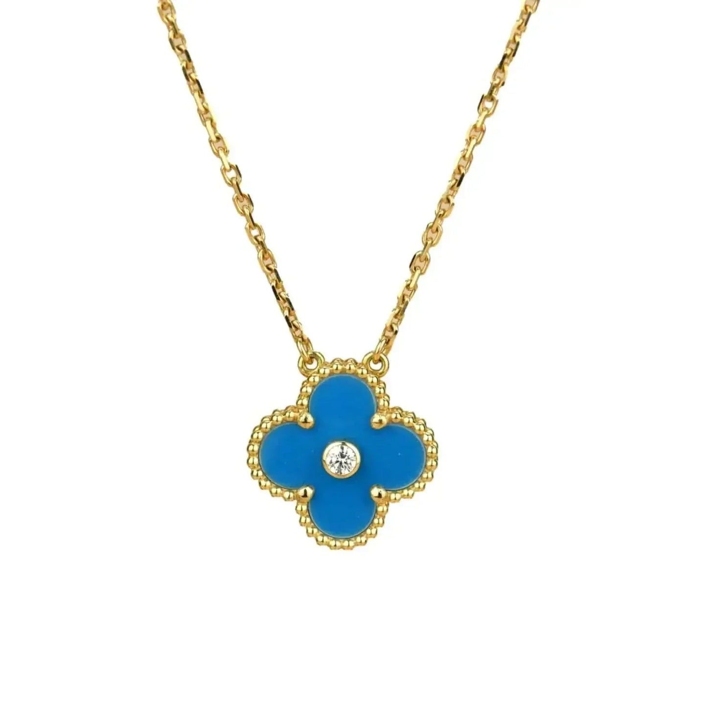 [Glow Muse]CLOVER 15MM DIAMOND AND BLUE AGATE NECKLACE