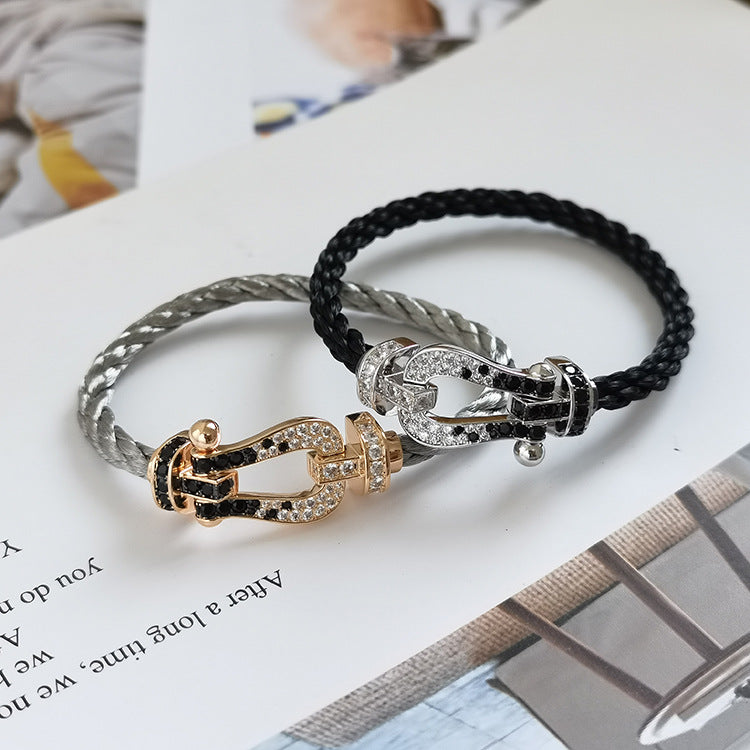 [Glow Muse]FORCE LARGE HORSESHOE BLACK WHITE DIAMOND BRACELET ROSE GOLD