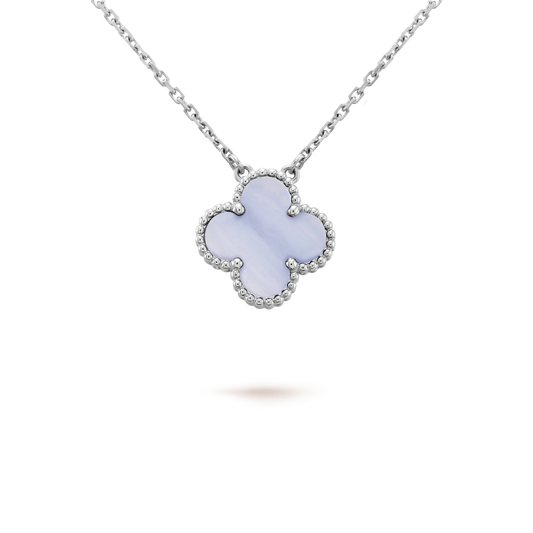 [Glow Muse]CLOVER 15MM BLUE CHALCEDONY NECKLACE SILVER