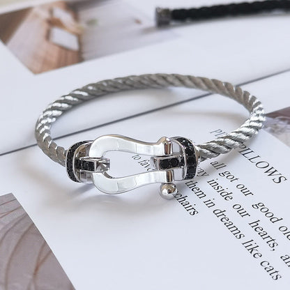 [Glow Muse]FORCE LARGE HORSESHOE BLACK DIAMOND BRACELET SILVER
