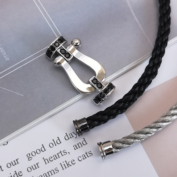 [Glow Muse]FORCE LARGE HORSESHOE BLACK DIAMOND BRACELET SILVER