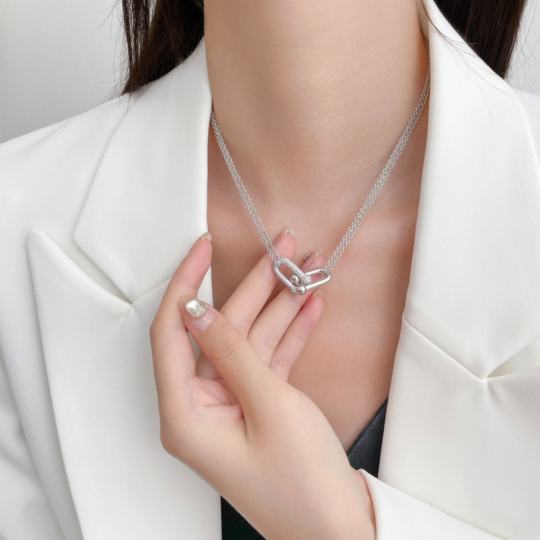 [Glow Muse ]HARDWEAR DIAMOND PEDANT DOUBLE CHAIN NECKLACE