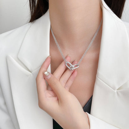 [Glow Muse ]HARDWEAR DIAMOND PEDANT DOUBLE CHAIN NECKLACE