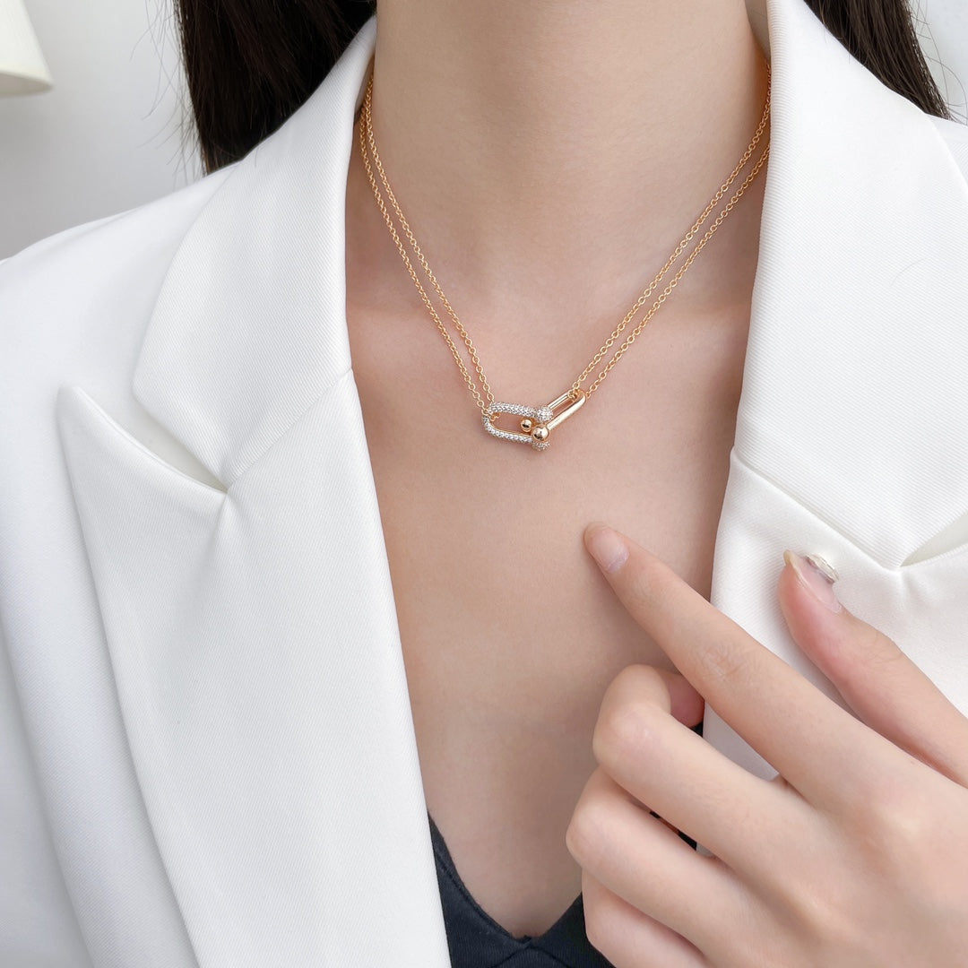 [Glow Muse ]HARDWEAR DIAMOND PEDANT DOUBLE CHAIN NECKLACE