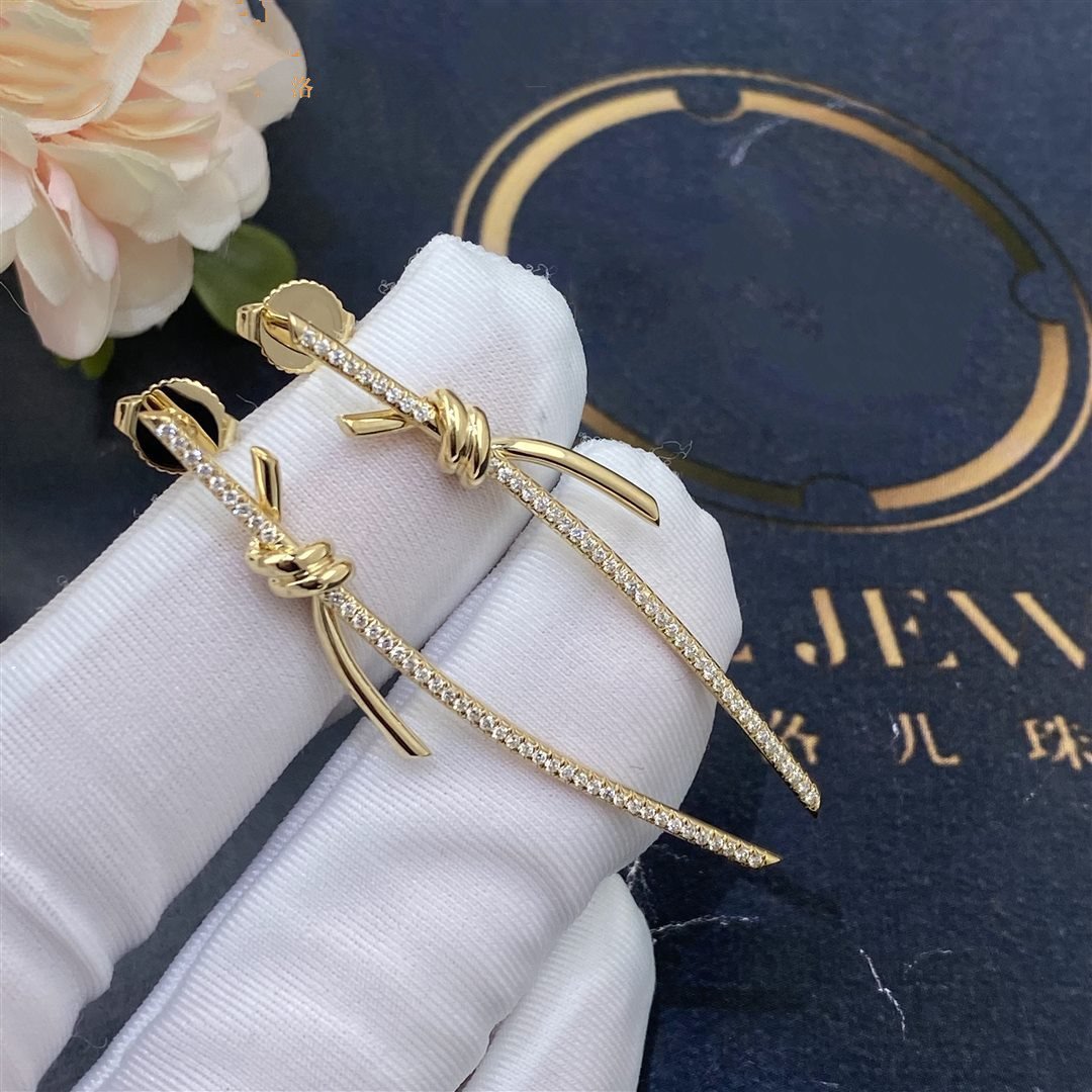 [Glow Muse ]KNOT DROP EARRINGS IN YELLOW GOLD WITH DIAMONDS