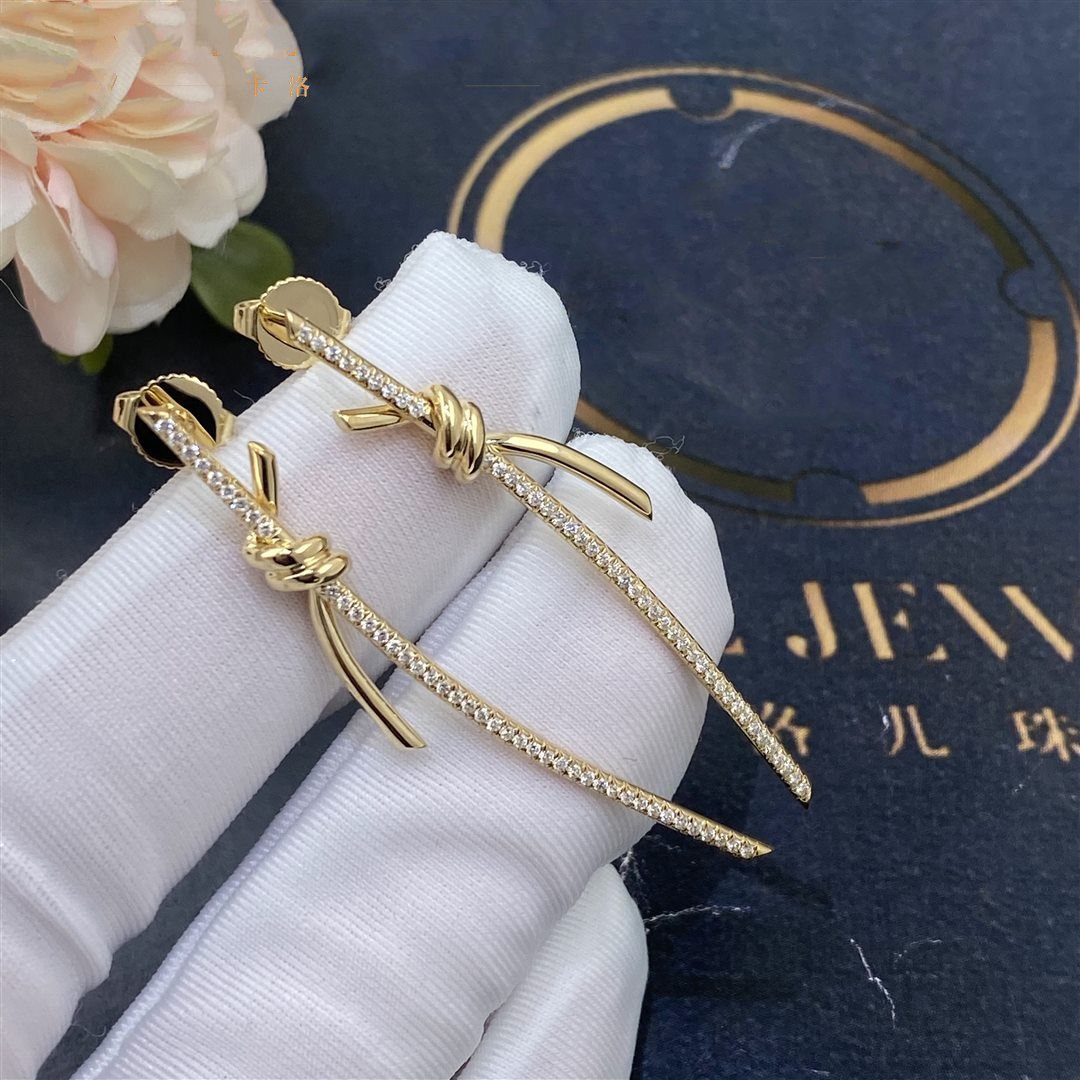 [Glow Muse ]KNOT DROP EARRINGS IN YELLOW GOLD WITH DIAMONDS