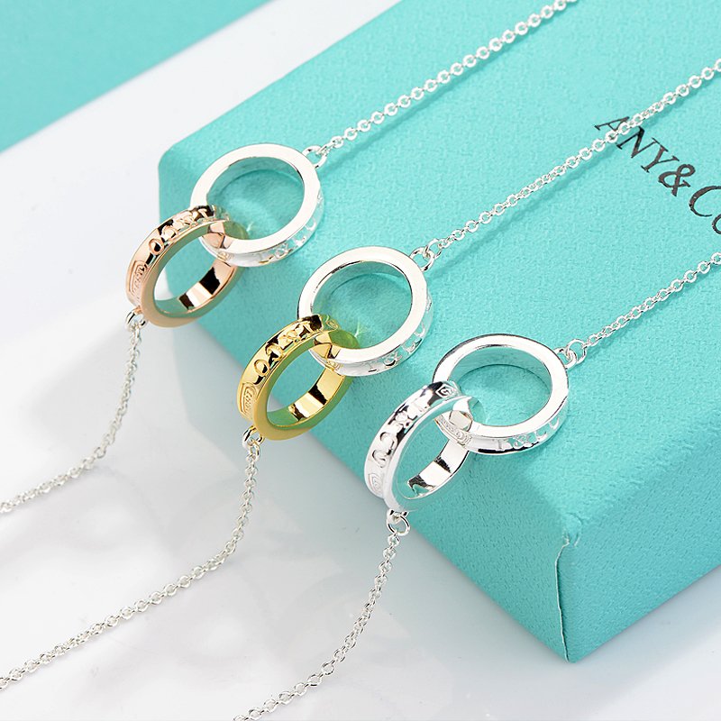 [Glow Muse ]NECKLACE FEMALE DOUBLE RING DOUBLE CIRCLE COUPLE PENDANT