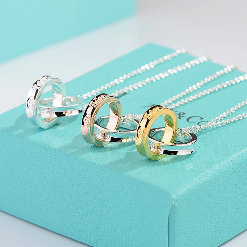 [Glow Muse ]NECKLACE FEMALE DOUBLE RING DOUBLE CIRCLE COUPLE PENDANT