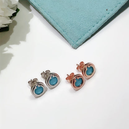 [Glow Muse ]TURQUOISE CIRCLE WHITE GOLD EARRINGS