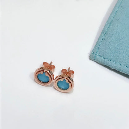 [Glow Muse ]TURQUOISE CIRCLE WHITE GOLD EARRINGS