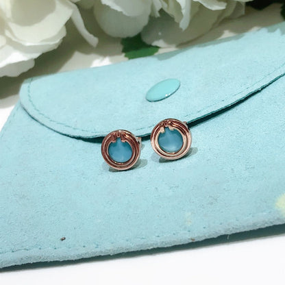 [Glow Muse ]TURQUOISE CIRCLE WHITE GOLD EARRINGS