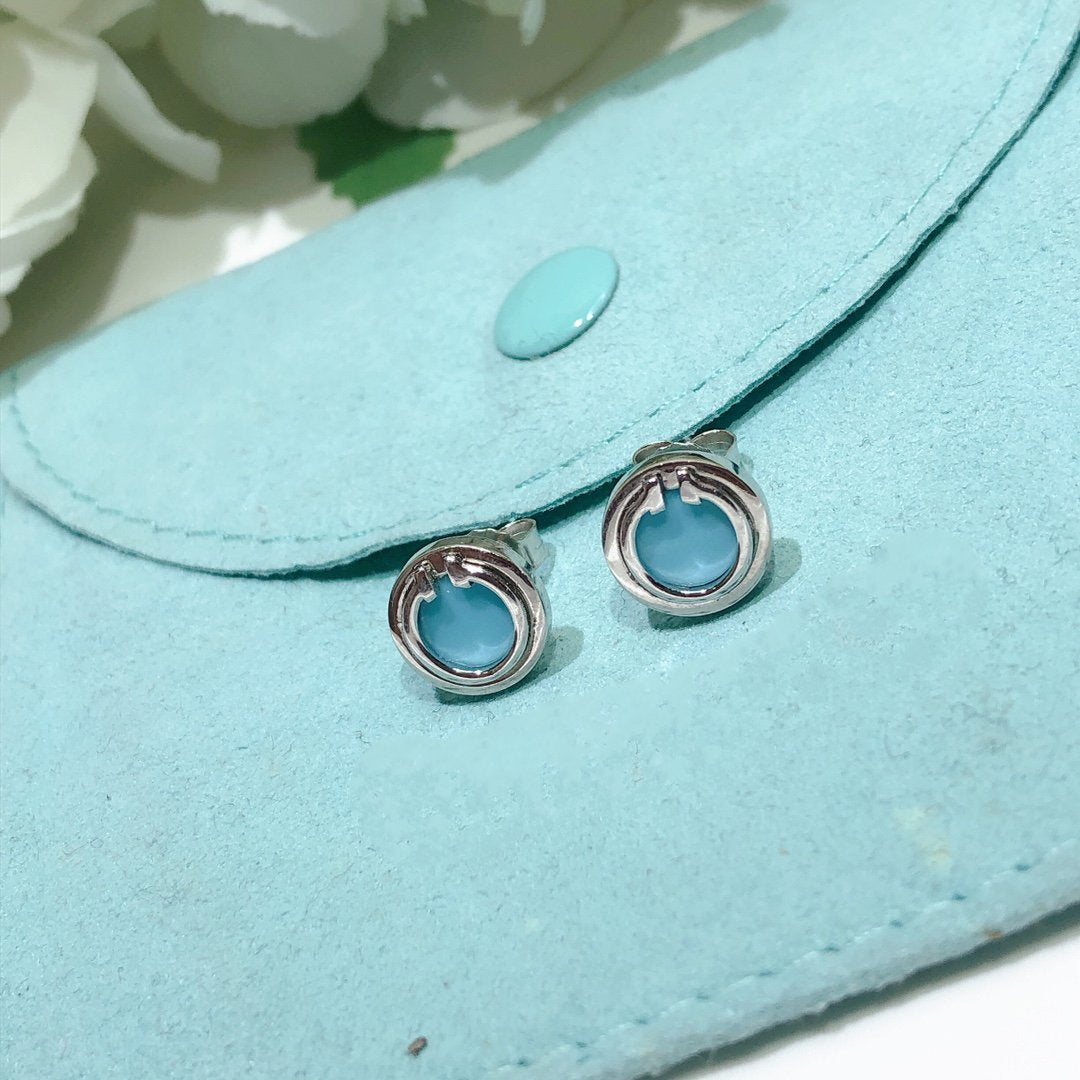 [Glow Muse ]TURQUOISE CIRCLE WHITE GOLD EARRINGS