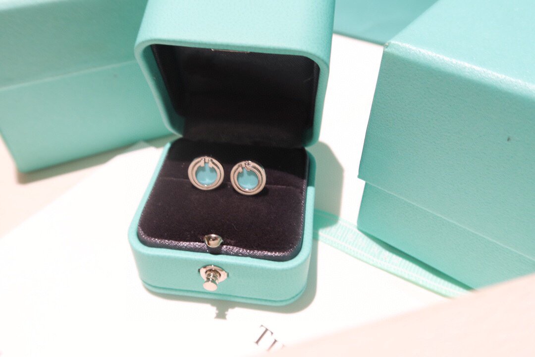 [Glow Muse ]TURQUOISE CIRCLE WHITE GOLD EARRINGS