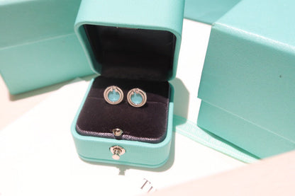[Glow Muse ]TURQUOISE CIRCLE WHITE GOLD EARRINGS