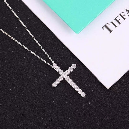 [Glow Muse ]MOISSANITE STONE CROSS PENDANT NECKLACE SIMULATED DIAMOND CROSS CHOKER