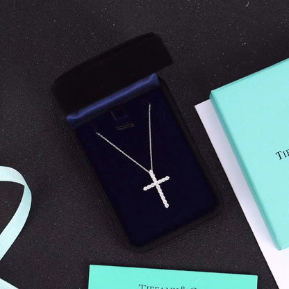 [Glow Muse ]MOISSANITE STONE CROSS PENDANT NECKLACE SIMULATED DIAMOND CROSS CHOKER