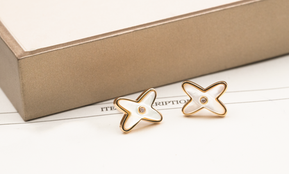 [Glow Muse]JEUX DE WHITE MOP ROSE GOLD DIAMOND EARRINGS