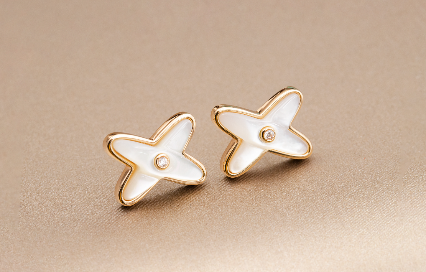 [Glow Muse]JEUX DE WHITE MOP ROSE GOLD DIAMOND EARRINGS