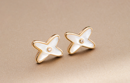[Glow Muse]JEUX DE WHITE MOP ROSE GOLD DIAMOND EARRINGS