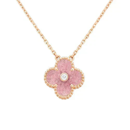 [Glow Muse]CLOVER 15MM DIAMOND RHODONITE NECKLACE