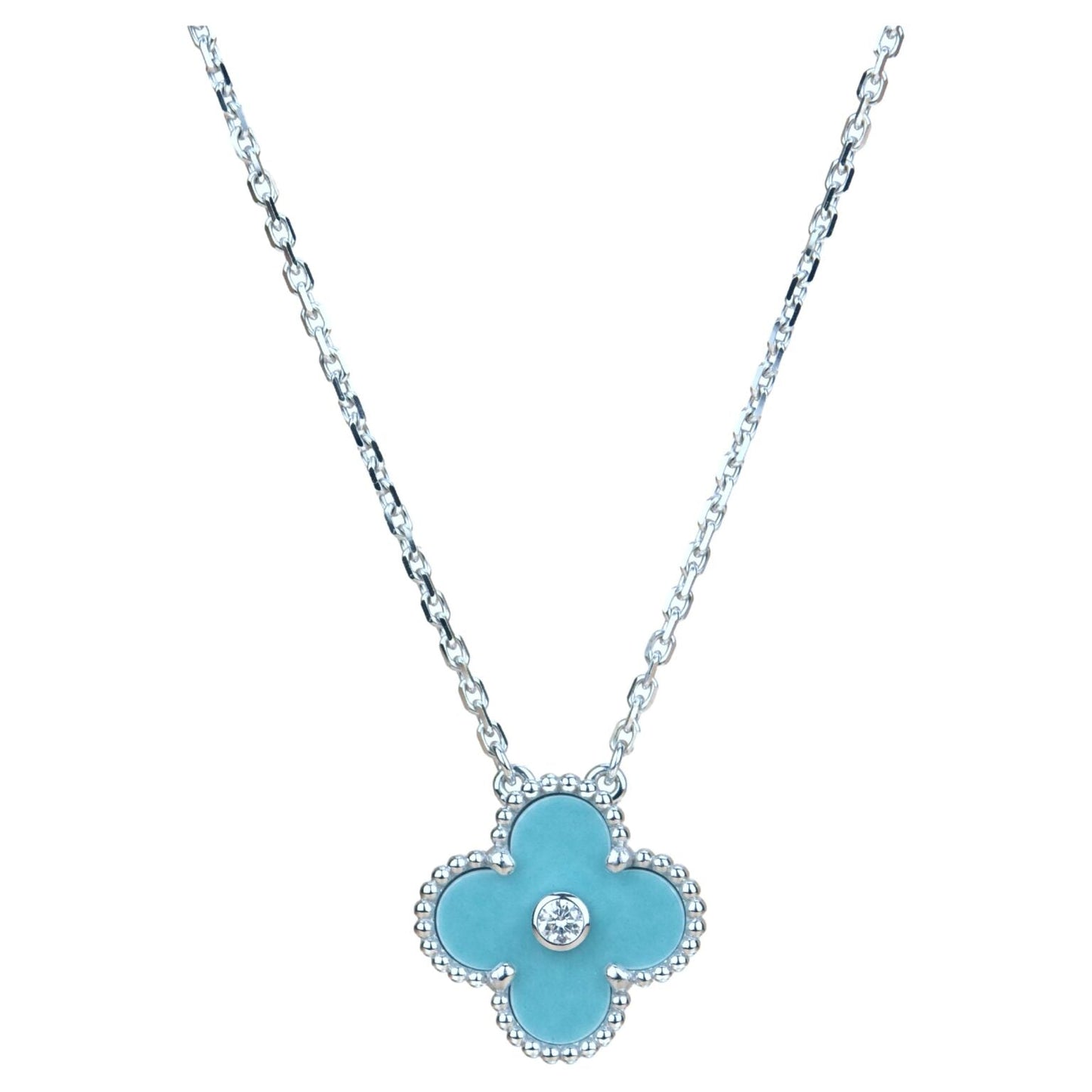 [Glow Muse]CLOVER 15MM DIAMOND SVRES PORCELAIN  NECKLACE SILVER