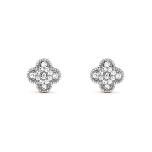[Glow Muse]CLOVER 1 MOTIFS DIAMOND STUD EARRINGS SILVER