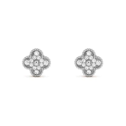 [Glow Muse]CLOVER 1 MOTIFS DIAMOND STUD EARRINGS SILVER