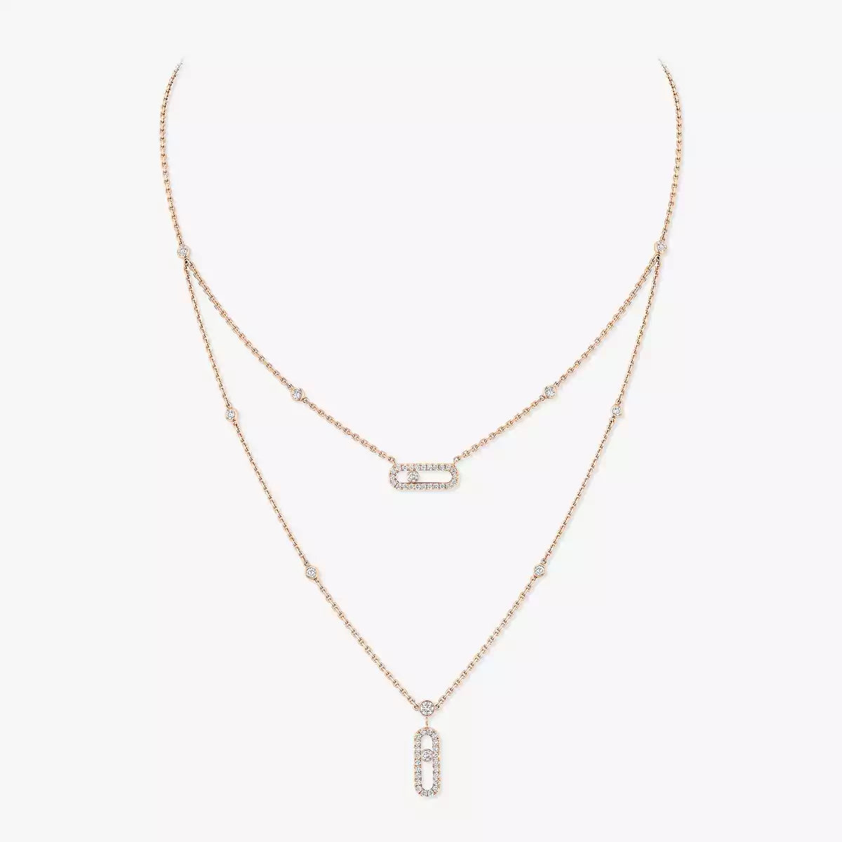 [Glow Muse]2 Rows Rose Gold Diamond Pave_ Necklace Move Uno
