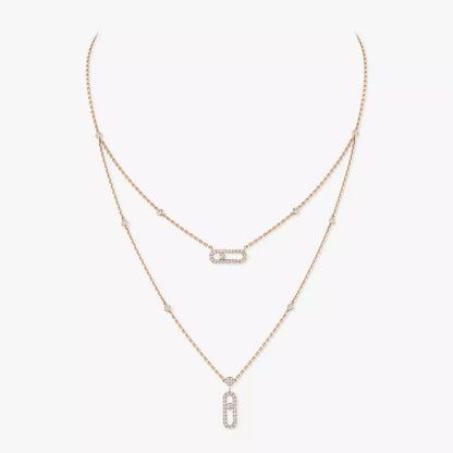 [Glow Muse]2 Rows Rose Gold Diamond Pave_ Necklace Move Uno