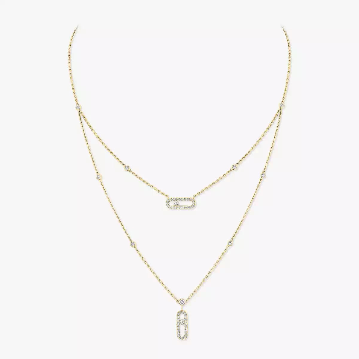 [Glow Muse]2 Rows Rose Gold Diamond Pave_ Necklace Move Uno