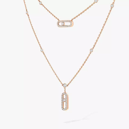 [Glow Muse]2 Rows Rose Gold Diamond Pave_ Necklace Move Uno