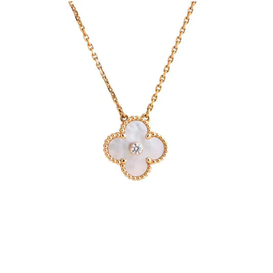 [Glow Muse]CLOVER 15MM DIAMOND WHITE FRITILLARIA NECKLACE
