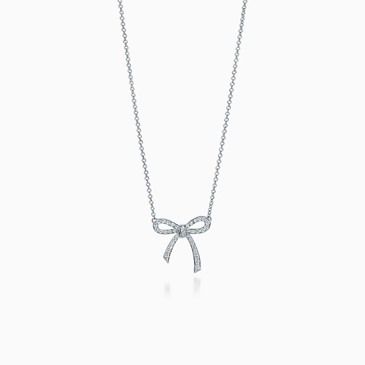 [Glow Muse ]RIBBON NECKLACE BOW PENDANT DIAMOND CHARM CHAIN