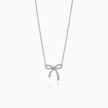 [Glow Muse ]RIBBON NECKLACE BOW PENDANT DIAMOND CHARM CHAIN