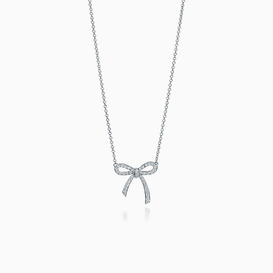 [Glow Muse ]RIBBON NECKLACE BOW PENDANT DIAMOND CHARM CHAIN