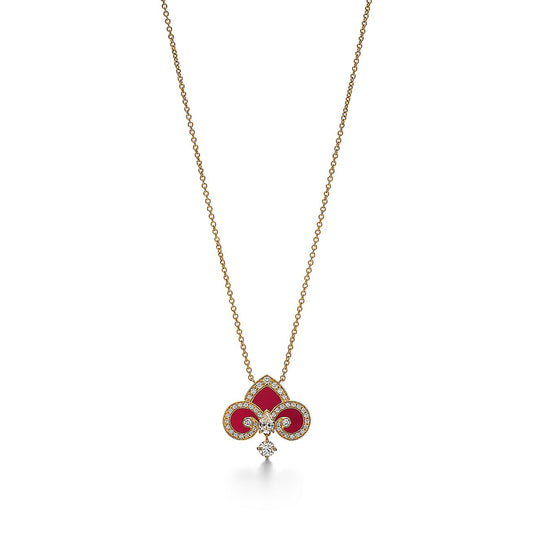 [Glow Muse ]FLEUR DE LIS PINK GOLD DIAMOND NECKLACE
