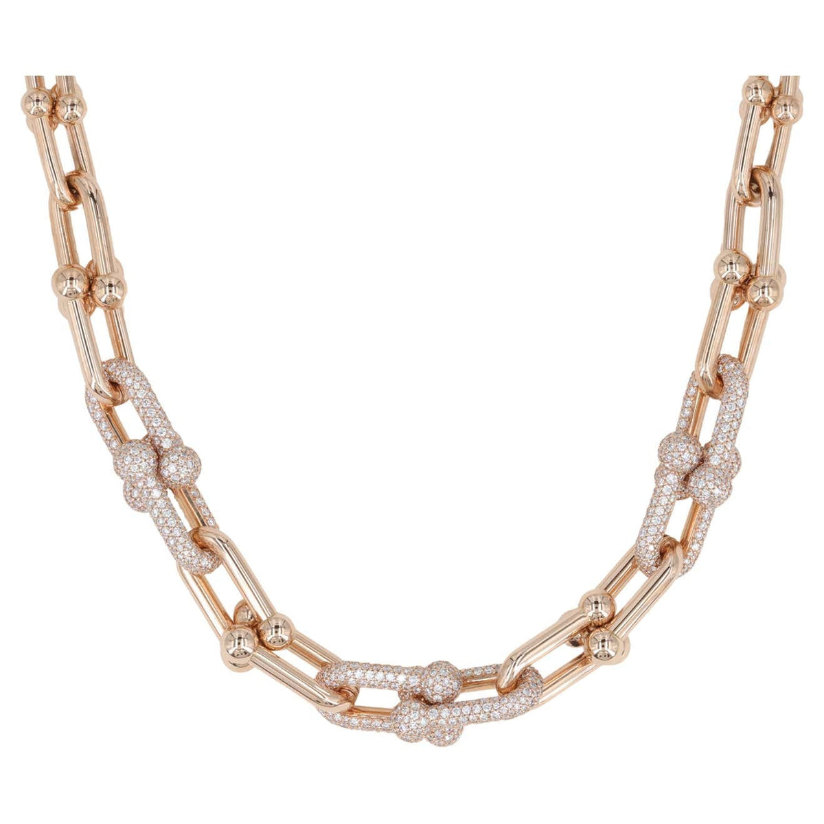 [Glow Muse ]HARDWEAR GRADUATED LINK NECKLACE ROSE GOLD WITH PAVE DIAMONDS