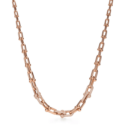 [Glow Muse ]HARDWEAR GRADUATED LINK NECKLACE ROSE GOLD WITH PAVE DIAMONDS
