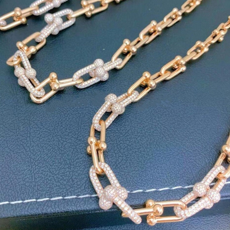 [Glow Muse ]HARDWEAR GRADUATED LINK NECKLACE ROSE GOLD WITH PAVE DIAMONDS