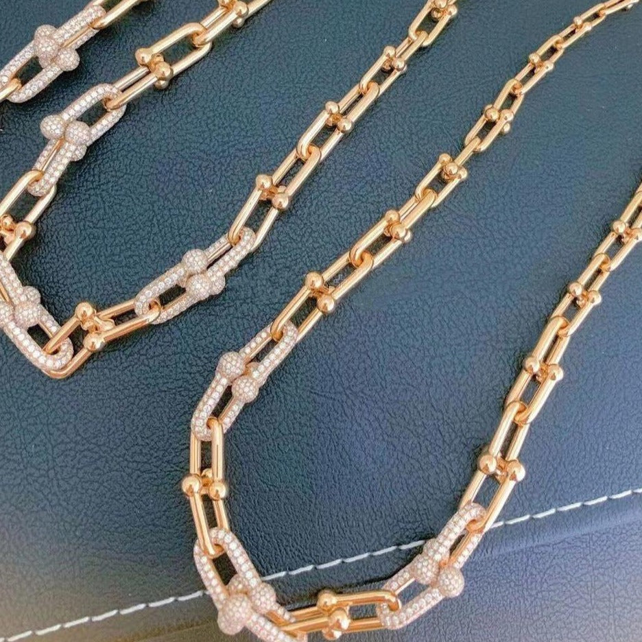 [Glow Muse ]HARDWEAR GRADUATED LINK NECKLACE ROSE GOLD WITH PAVE DIAMONDS