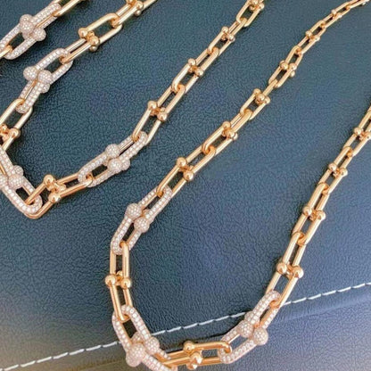 [Glow Muse ]HARDWEAR GRADUATED LINK NECKLACE ROSE GOLD WITH PAVE DIAMONDS